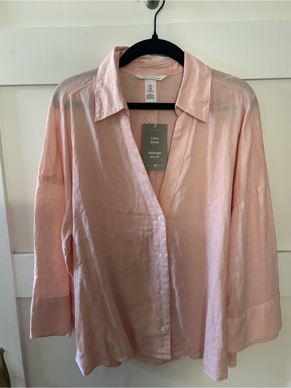 H&M Pale Pink Linen-Blend Button Down Shirt